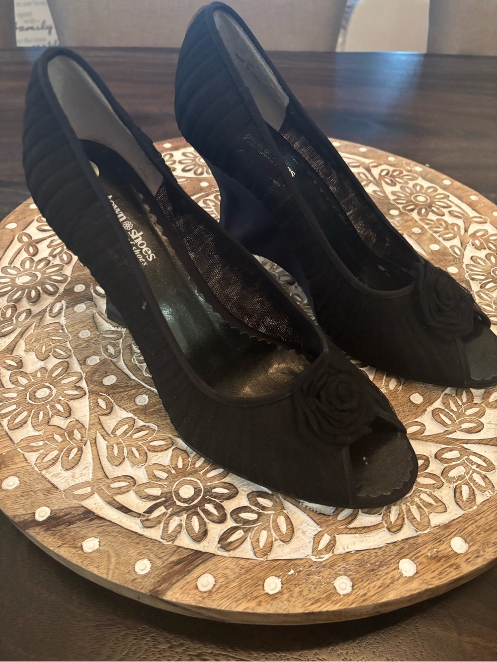 Unique Lace Wedge with lace Rose Peep Toe